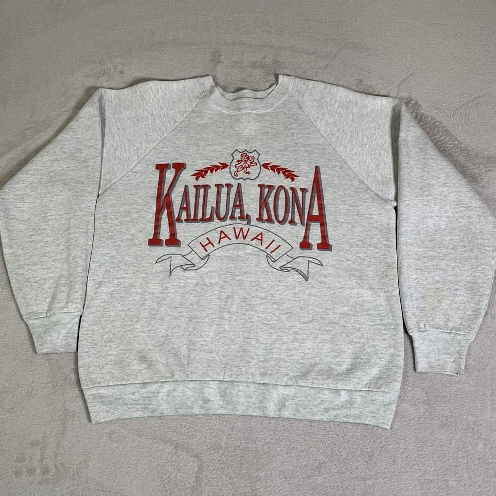 Vintage Fruit Of The Loom Sweatshirt Mens Large Gray Kailua Kona Hawaii USA